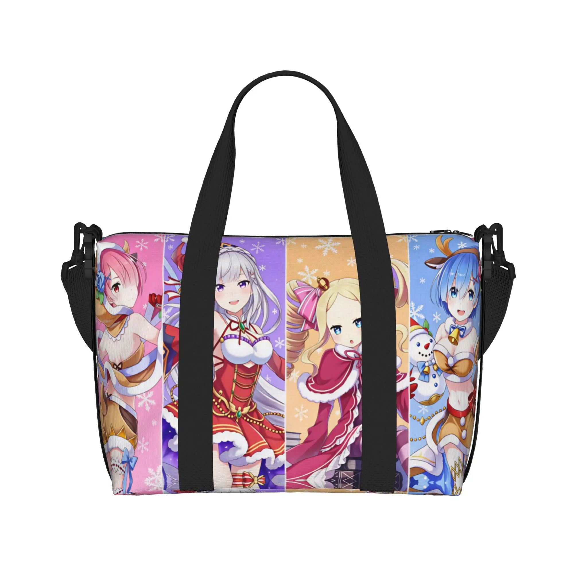 Custom Rem Emilia R-Re:ZERO Anime Tote Bag Women Large Capacity Starting Life in Anothers Worlds Gym Beach Shoulder Travel Bag