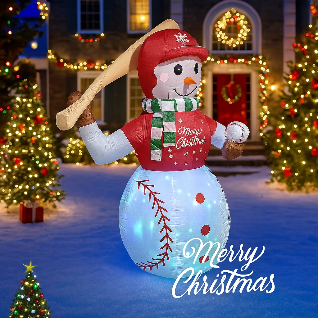 1.8M/6FT Pupazzo di neve da baseball Decorazioni natalizie per la casa Giocattoli gonfiabili con luci a LED Ornamenti natalizi per feste Decorazioni fai da te