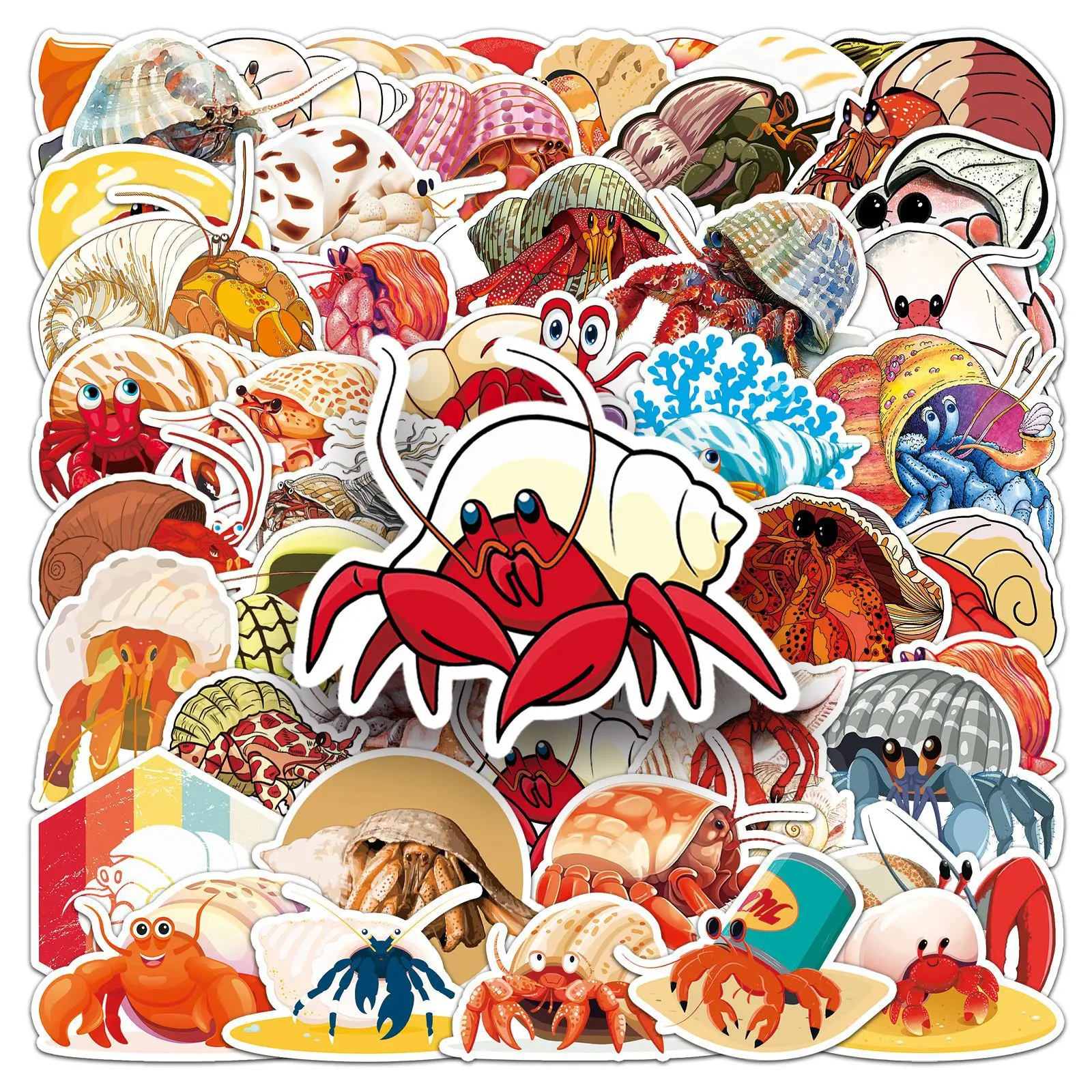 50Pcs/Pack INS Novelty Cartoon Cute Hermit Crab Series Stickers PVC Waterproof Stickers Decals For Kids Boys Girls Toys Gifts