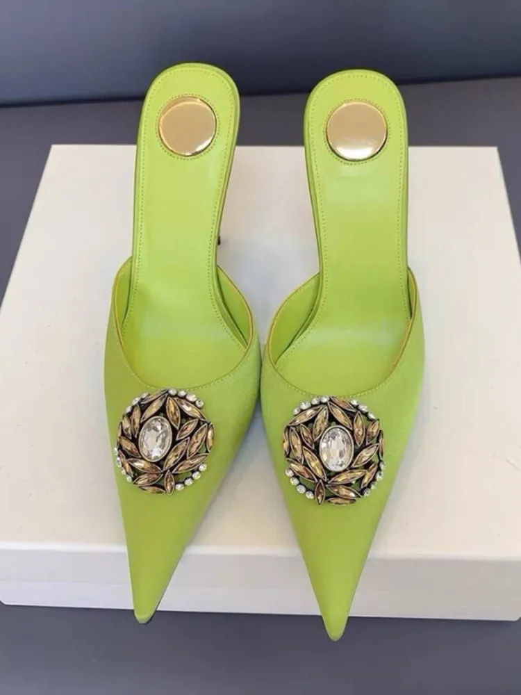 Women's New Satin Pointed Toe Toe Water Diamond High Heels Slippers Party Wedding High Heels Women's Sandals