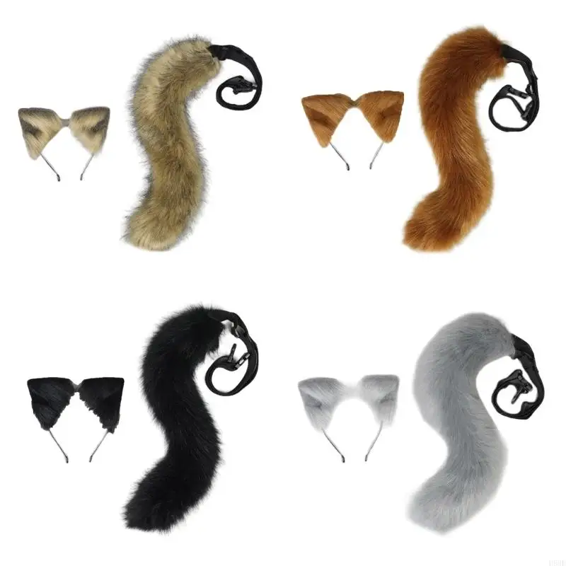 

H58E Foxes Wolf Cats Animal Cosplays Costume Cats Ear Tail Cats Ear Headbands Cats Tail