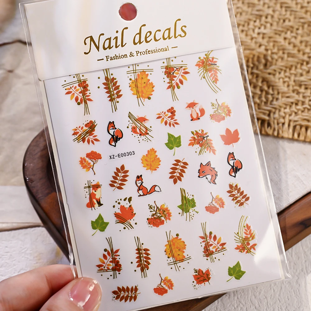 5D geprägte Gelee Ahornblatt Nail Art Aufkleber Gold Rot Herbst Ahornblätter Nagelaufkleber selbstklebende Herbstblatt Nail Art Sliders