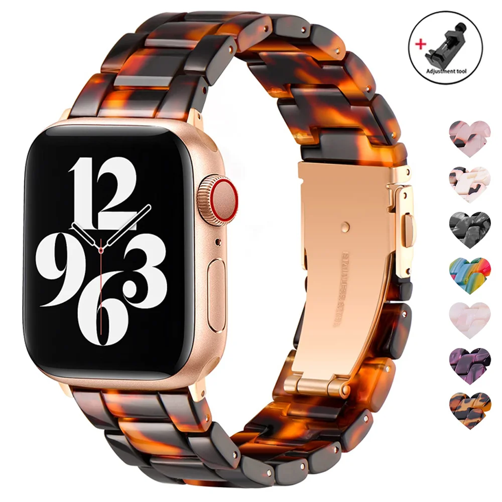 

Resin Strap for Apple Watch Band 44mm 40mm 45mm 49mm 38mm 42mm 41mm Fashion Wrist Band IWatch Series 9 8 7 se 6 5 4 3 Ultra 2