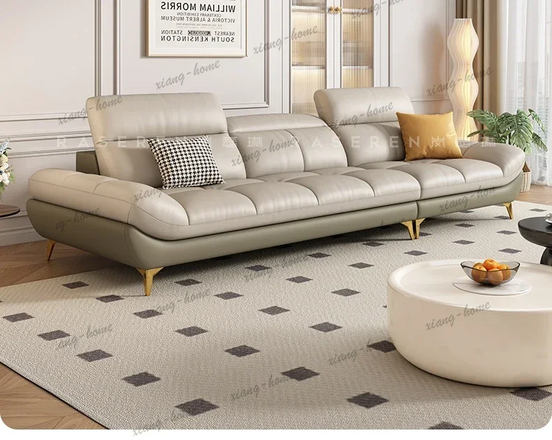FG Leather sofa The living room is simple and modern, light luxury, small apartment, large seat depth, adjustable inline