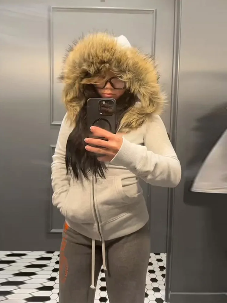 Cárdigan ajustado de piel sintética con capucha para mujer, abrigo elegante de punto con cremallera, abrigo de manga larga, Top para mujer, ropa nueva de otoño e invierno
