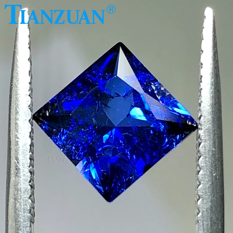 Lab Grown Sapphire Square Shape Royal Blue Sapphire Princess cut Synthetic Corundum with Inclusions Inside with AGL Certificate