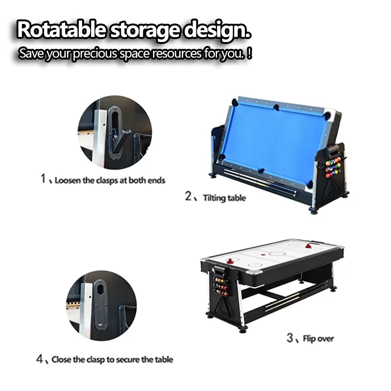 4 In 1 Rotary Air Hockey, Snooker Table, Table Tennis Table, Adult Pool Table With Dining Table Multi-game