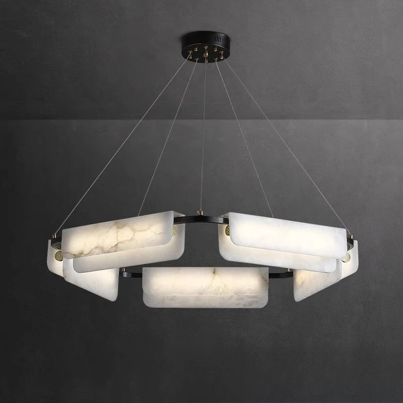 Marble chandelier all copper light luxury living room bedroom study light