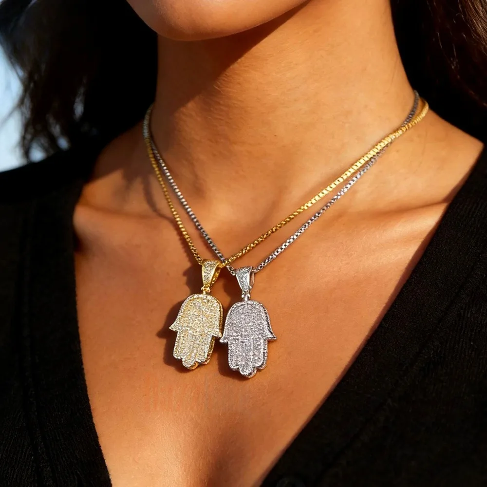 

New Men's and Women's Palm-Shaped Zircon Pendant Necklace, High-End luxury Fashion Jewelry.