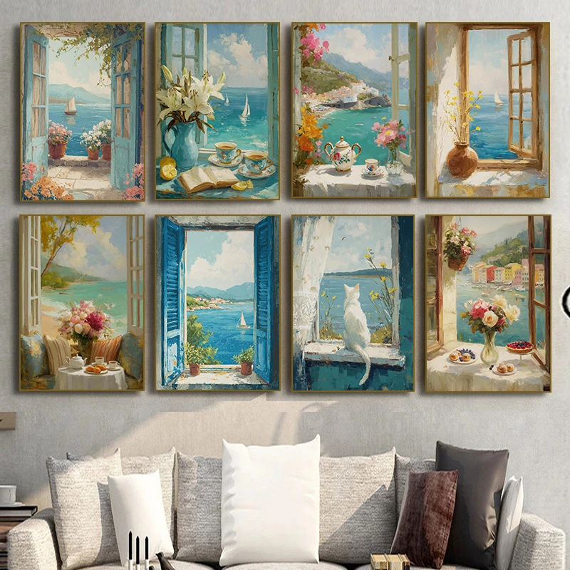 Resin Art Book - Seaside Window View White Cat Sailboat