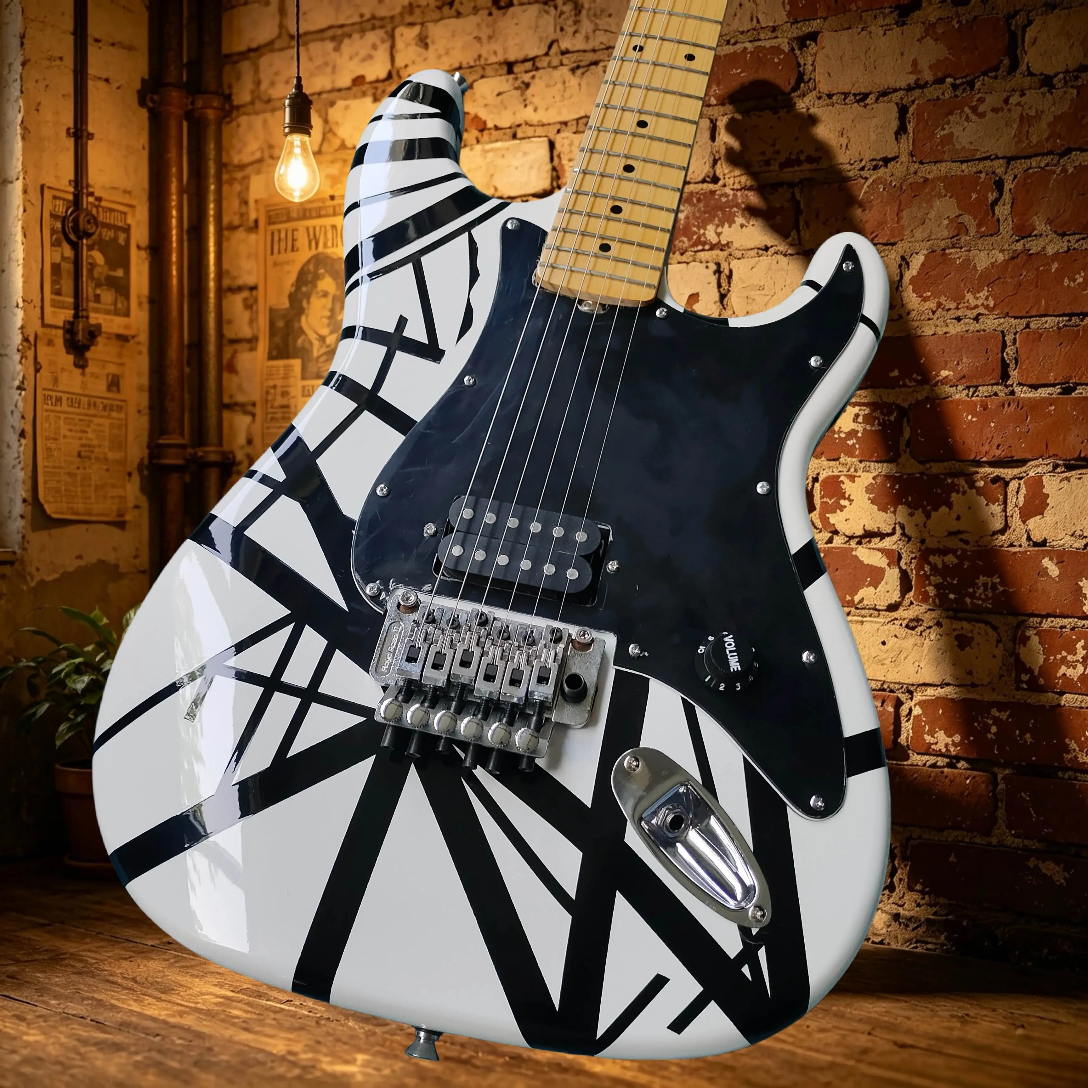 White Black Coarse Stripe ST Single Swing Electric Guitar Lightweight Solid Wood Irregular Stripe Stage Maple Fingerboard view 4