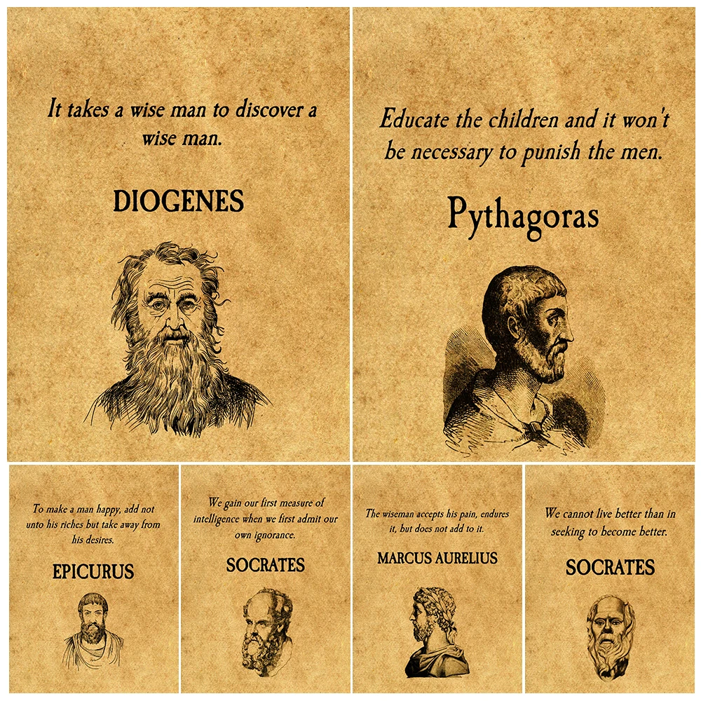 Pythagoras,Diogenes,Epicurus,Famous Quotations Vintage Wall Art Canvas Print Famous Philosophers Proverbs Art Poster Print Decor