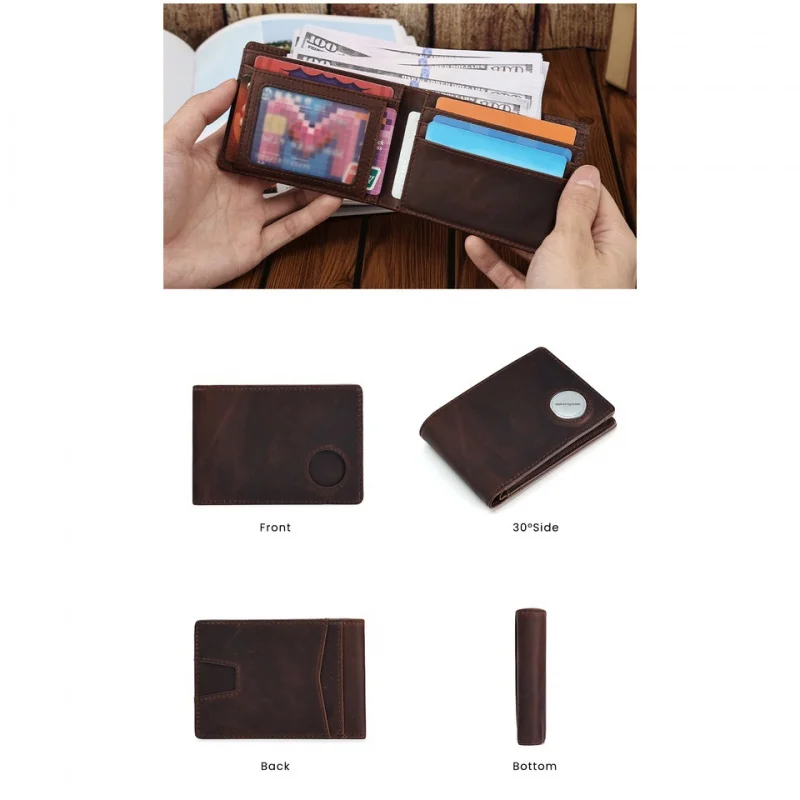 GENODERN Crazy Horse Leather Wallet Multi-Function Card Holder Genuine Leather Multi-Card-Slot Card Holder Wallet