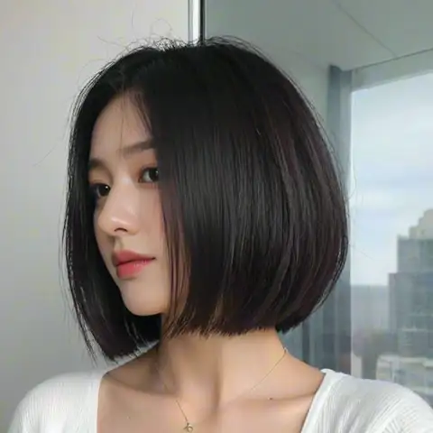 앞머리가 있는 12인치 짧은 푹신한 직선 보브 가발 - 여성용 우아한 데일리 파티 헤어피스 - 합성 헤어