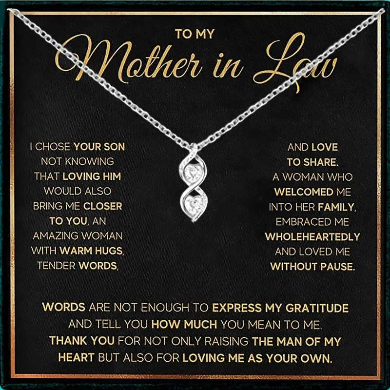 To My Mother In Law Interlocking Infinity Double Love Heart Copper Inlaid Zircon Necklace, Birthday Mother's Day Gift