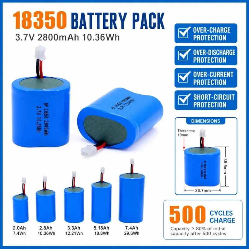 100PCS 18350 Lithium Battery Pack 3.7V with Protective Board for Small Household Appliances and Toys
