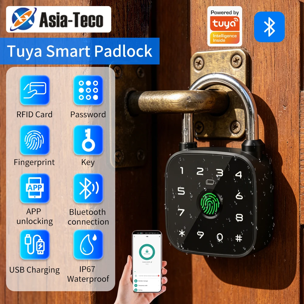 Intelligent Fingerprint Padlock Supports Tuya APP RFID Card Type-C Emergency Power Waterproof Outdoor Key Door Lock gallery 1