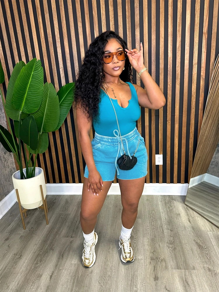 

Sexy 2 Piece Sets Women Outfits Cotton Washed Sleeveless Tank Top and Shorts Set 2025 Summer Y2k Tracksuit Gym Two Piece