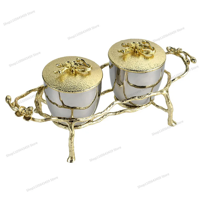 Suitable for stainless steel seasoning jar combination set, light luxury with lid, gold decorative plum blossom jewelry