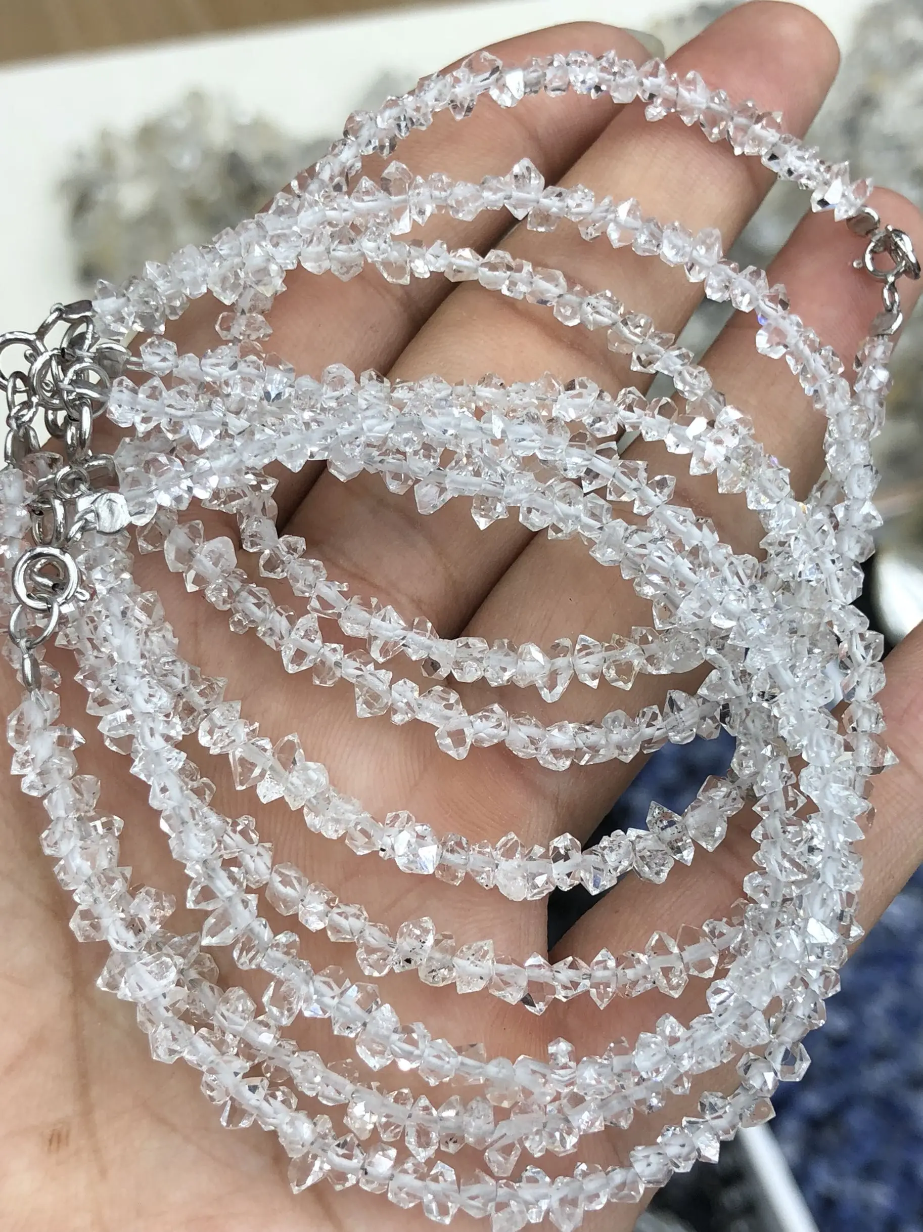 Herkimer Diamond WGITE Baroque Faceted 3-5mm Bracelet S925 CLASP 7.5inch Wholesale Beads Nature Gemstone 3