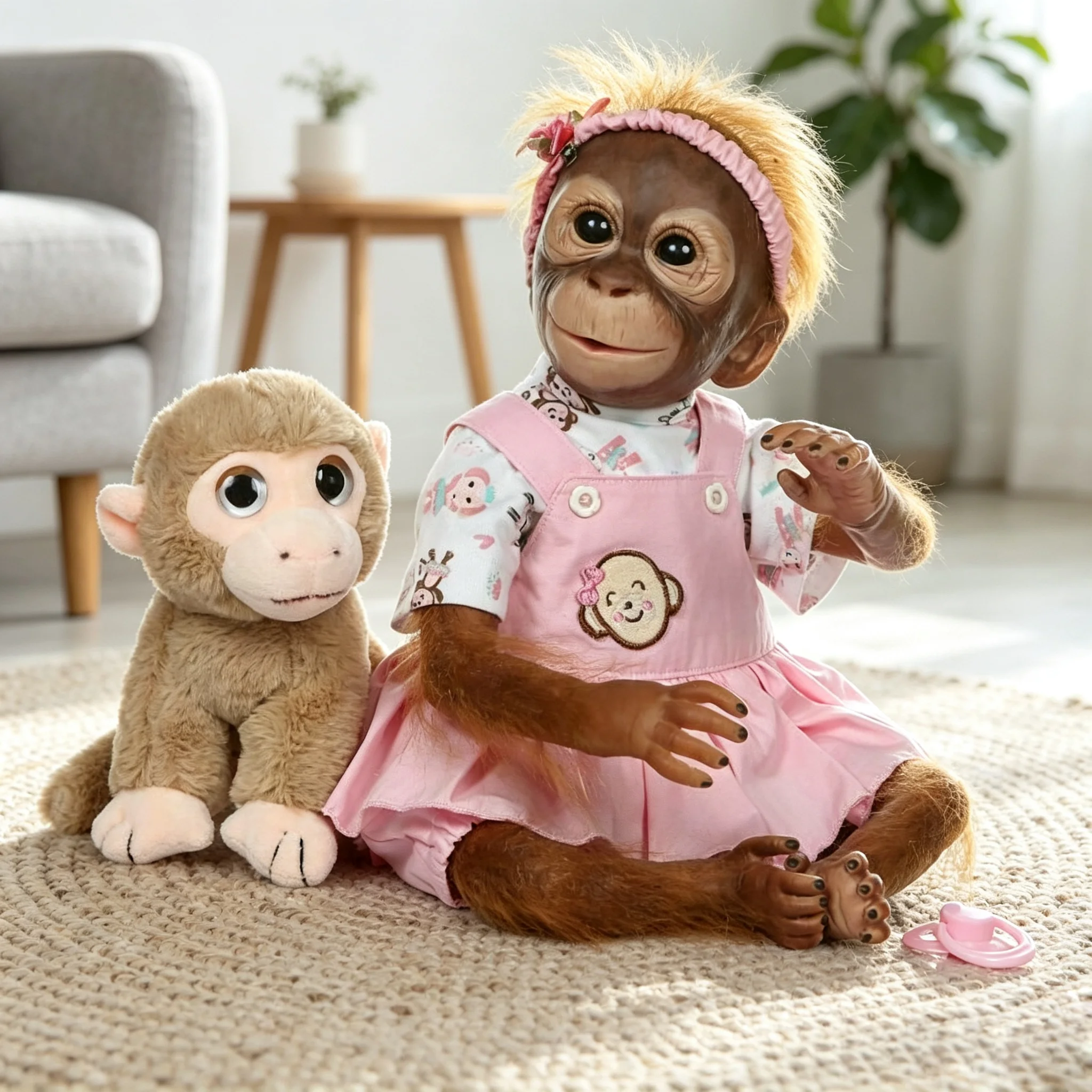 Realistic Reborn Monkey Doll Girl 60cm Handmade Lifelike Newborn Baby Doll, Soft Vinyl Real Life Size Reborn Doll, Reborn Toddler Toy, Birthday Gift