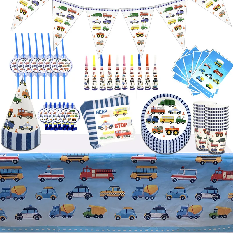 Disney Construction Truck Construction Truck Excavator Banner Cake Decoration Party Decoration Disposable Tableware Set