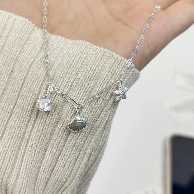 

New 925 Sterling Silver Starfish Necklace Personalized Geometric Pendant Choker Party Gift for Friends Exquisite Jewelry