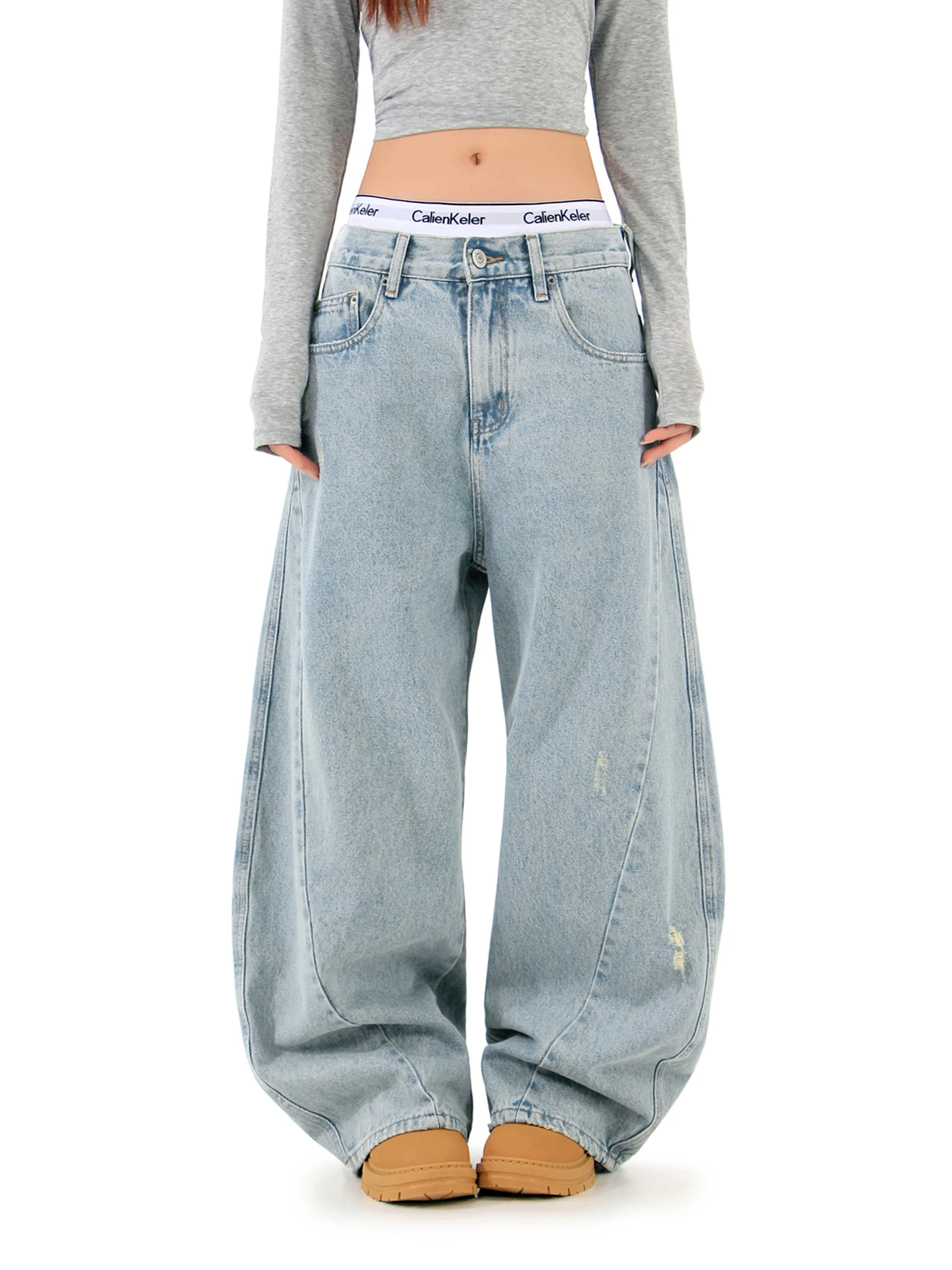 

Hygge Chen Deconstructed Wide Leg Denim Jeans Men Women Vintage Loose Casual Floor-Length Pants Street Sle Cotton Blend