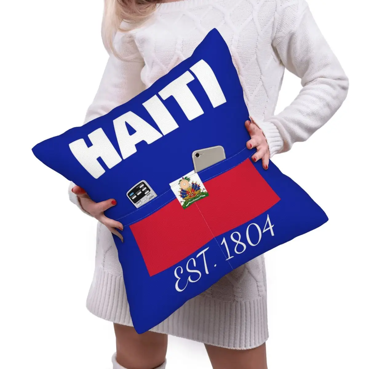Haiti EST Independence Haitian Flag Merch Pillowcase Cushion Cover Polyester Decor Bedroom Home Comfort Throw Pillow