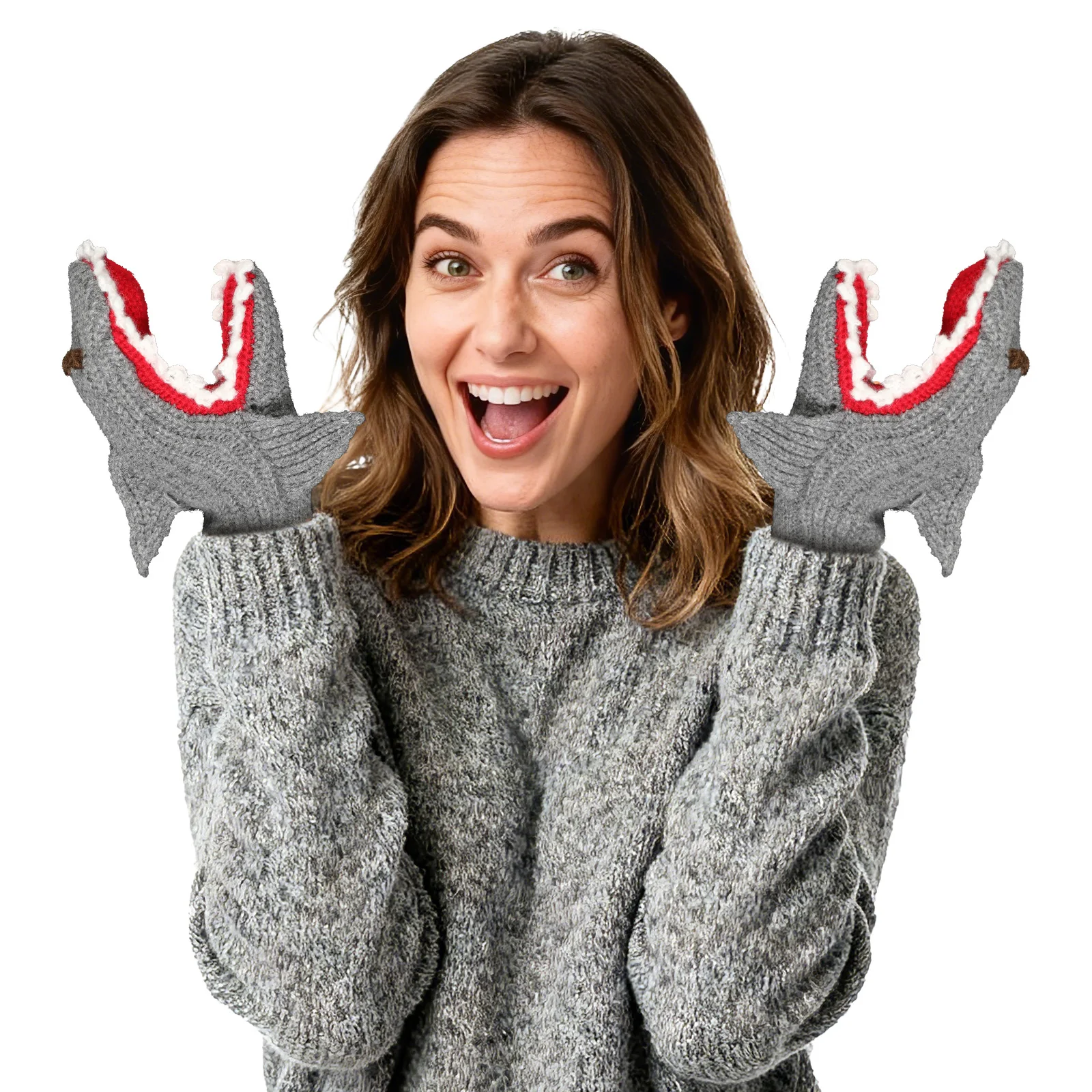 Warming Shark Gloves Cartoon Winter Warm Animal Soft Hand Knit Gloves Women Mens Christmas Halloween