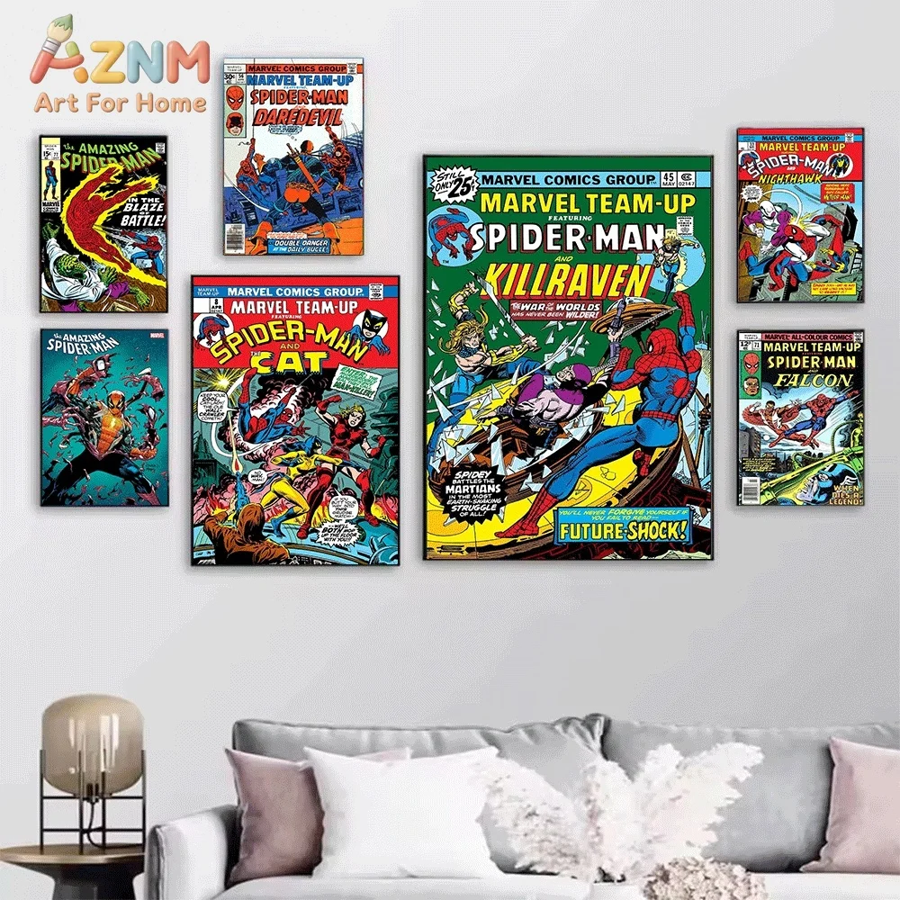 The Amazing Spider‑Man Vs The Prowler Vintage Comic Cover Canvas Wall Art Retro Superhero Print Poster, Unframed Canvas Pictur