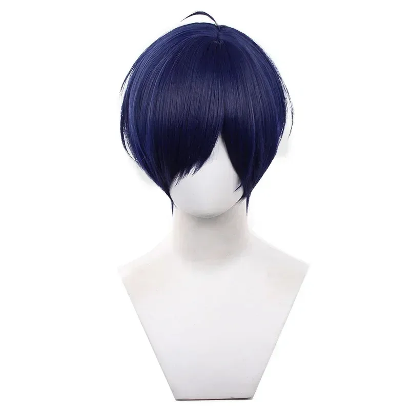 Parrucca cosplay Anime Persona 3 Yuuki Makoto Yuki Makoto parrucche sintetiche corte blu per capelli + cappuccio per parrucca