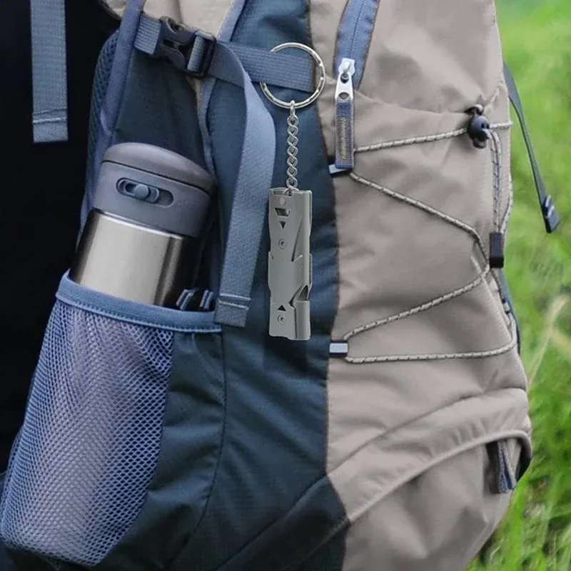 Peluit portabel luar ruangan 180 db aluminium Aloi, perlengkapan berkemah tabung ganda penyelamatan darurat SOS keselamatan