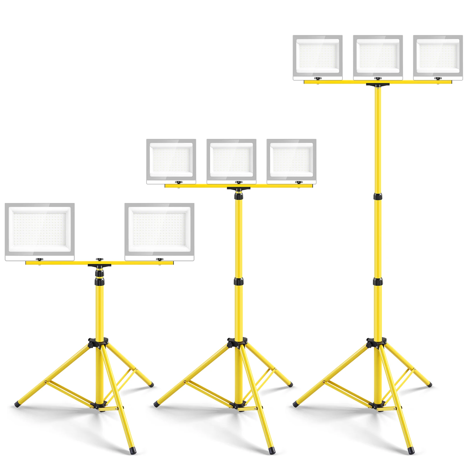Djustable Work Spotlight Double-Head Tripod for LED Flood Light Up to Heavy Duty Portable Iron Telescopic Tripod Stand Yellow