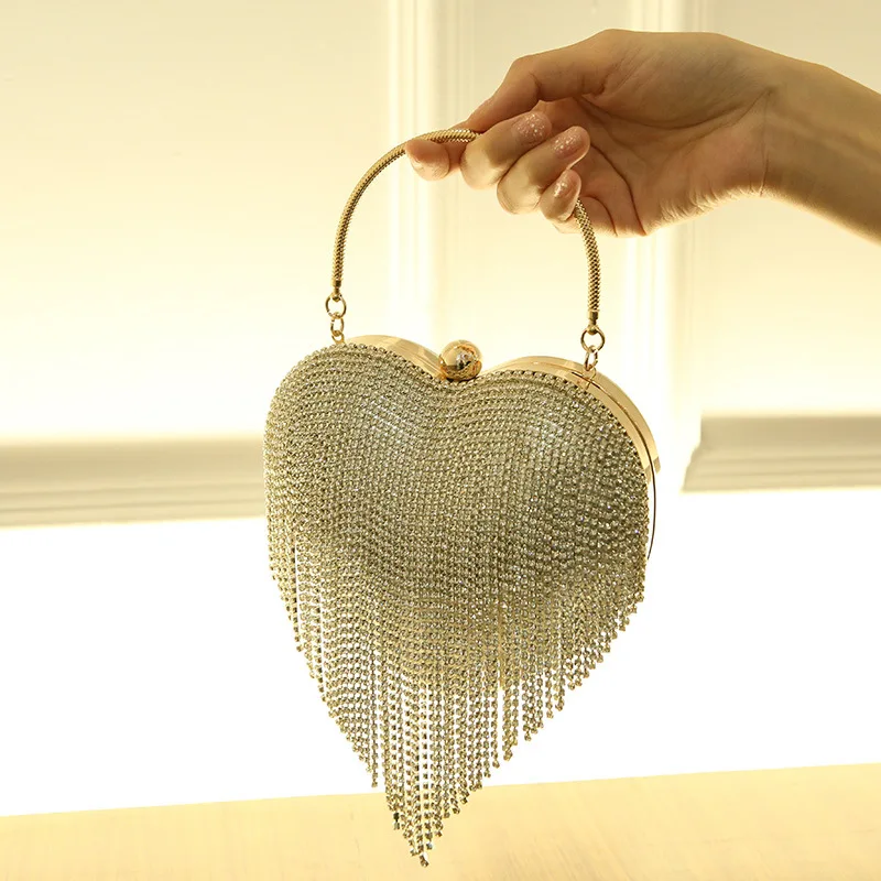 Luxury Diamond Inlay Heart Shape Crystal Clutch Purse Stones Evening Bags Wedding Party Shoulder Bag Rhinestone Clutches Bags