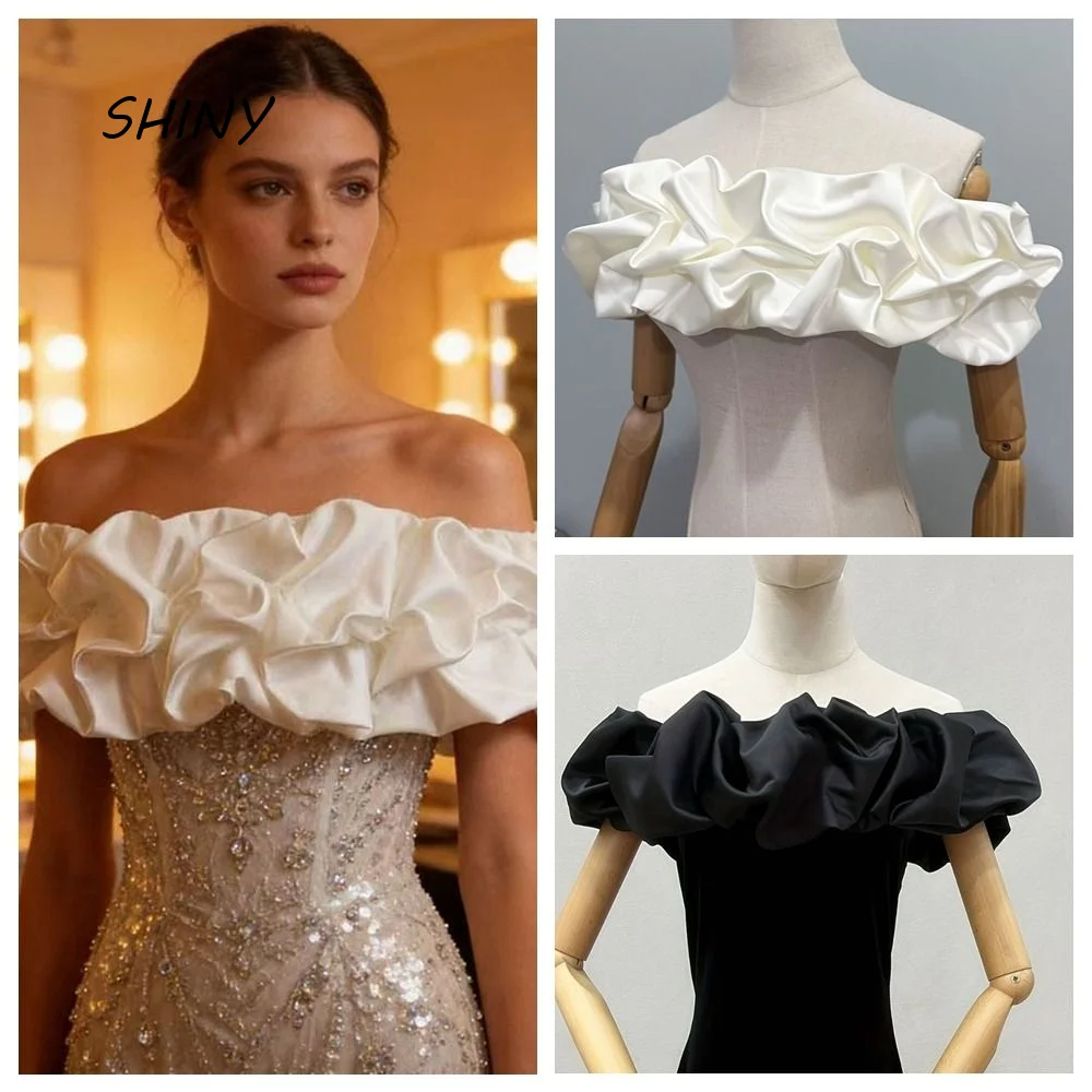 New Detachable Satin Ruffle Shawl Stretchyle Elegant Shoulder Wrap Bubble Sleeves Elastic Satin Bridal Shawl Prom Gown