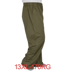 Plus size 8XL 11XL 13xl middle-aged men's summer thin elastic band high waist cotton casual trousers Dad oversize 9XL 8XL 7XL