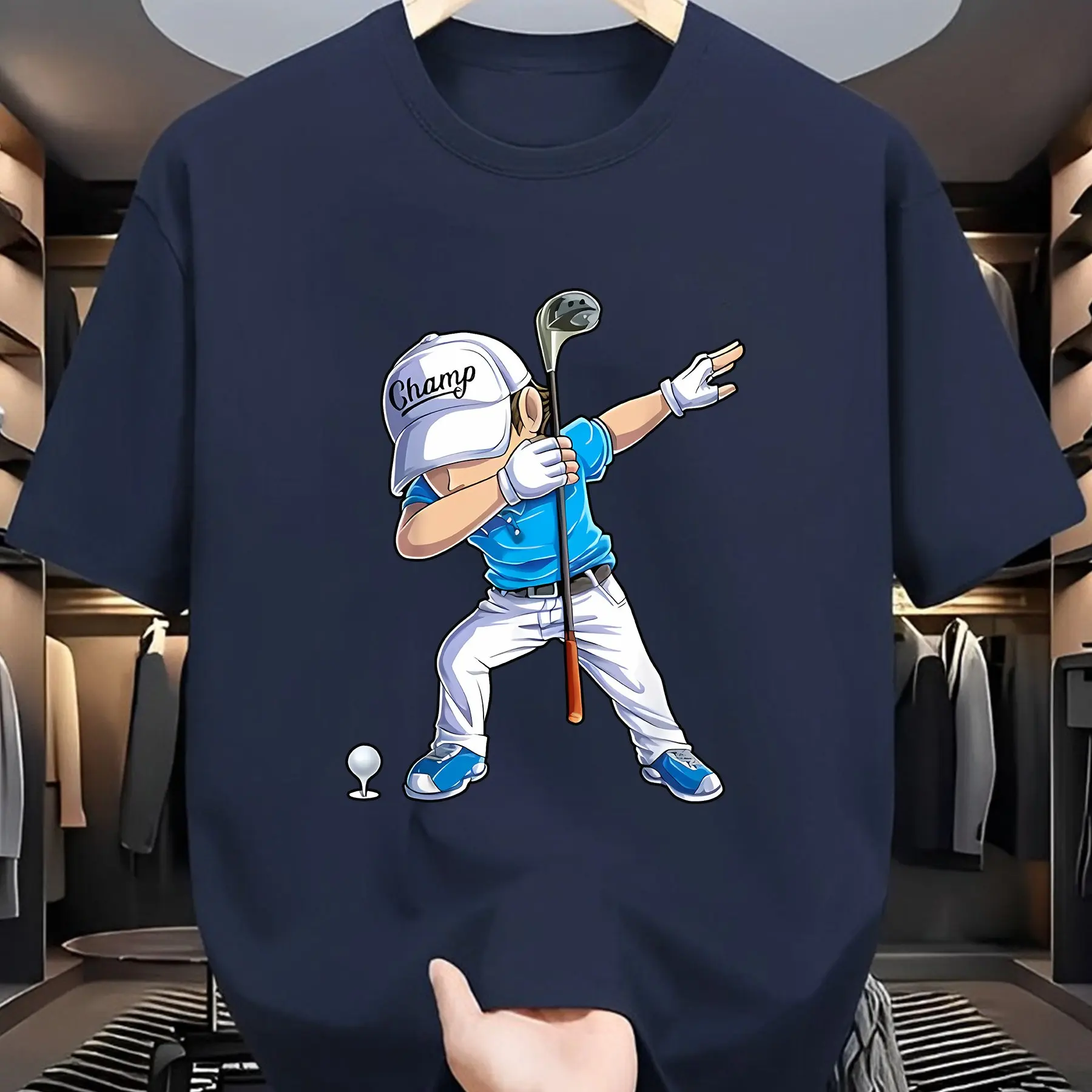 Golf Player Pattern Printed T-shirt for Both Men and Women, Fashionable and Humorous Trendy T-shirt, Streetwear