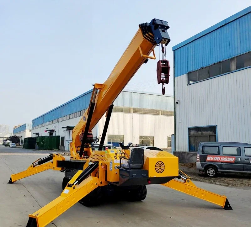 Straight arm remote control 12 tons spider crawler crane 1 small space operation