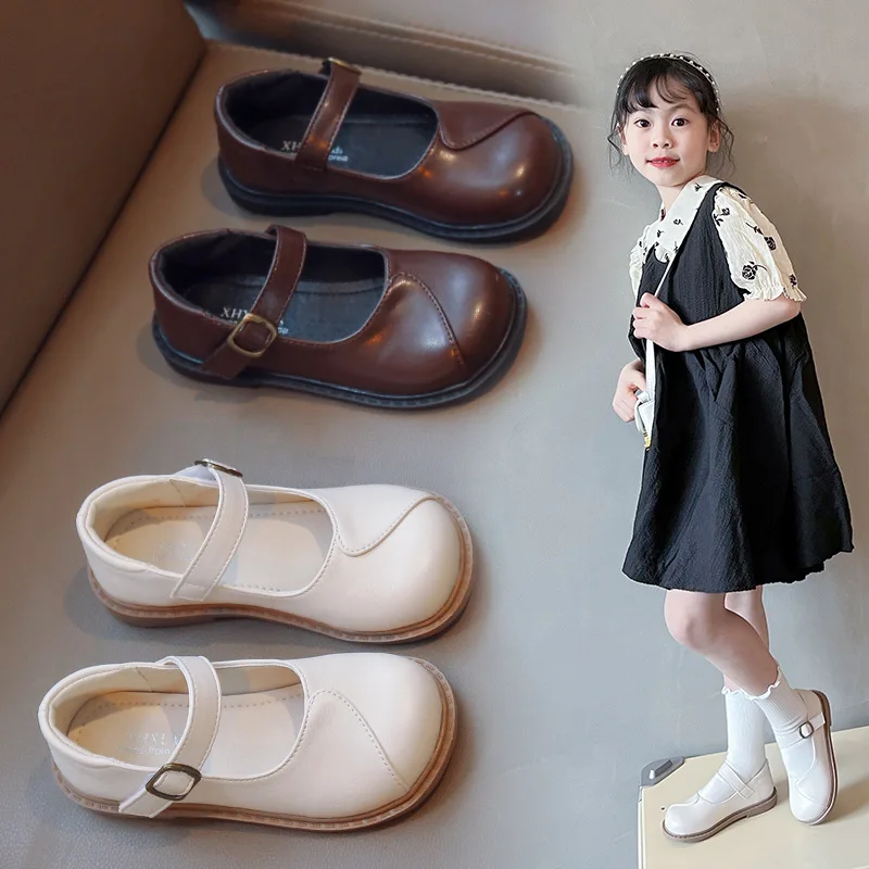 2025 Spring New Girls Black Leisure Leather Shoes Kids Princess Shoes Children School Performance Shoes For Student 2-10T