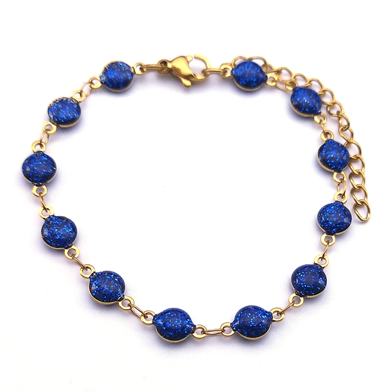 Korean Elegant Bracelets for Women Blue Crystal Stainless Steel Gold Color Chain Fashion Jewelry Accessories Party Gifts BXS04