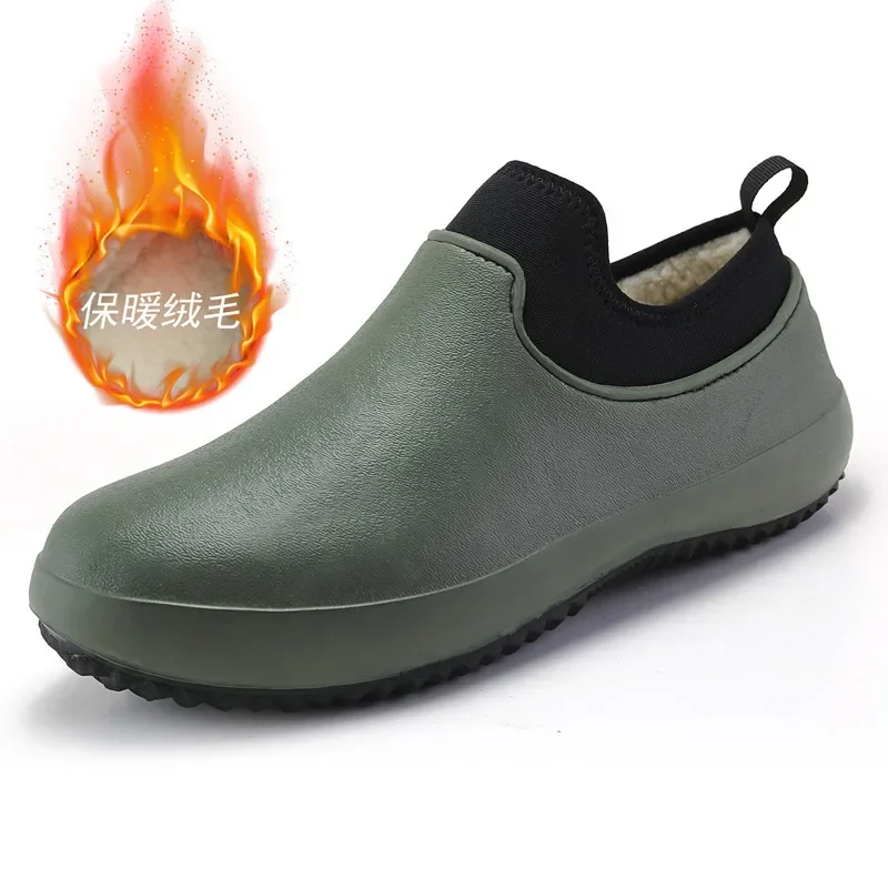 Men Fleece Lined Slip‑on Winter Garden Shoes, Waterproof Non‑Slip Rubber Warm Shoes Outdoor Cold Weather Footwear