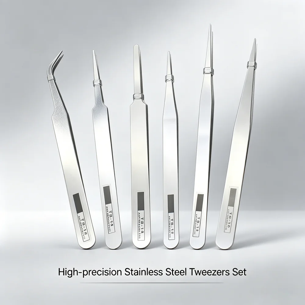 6 Styles Anti-static Tweezers Stainless Steel Straight Curved Tip Precision Pliers For Jewelry Electronic Component Assembly