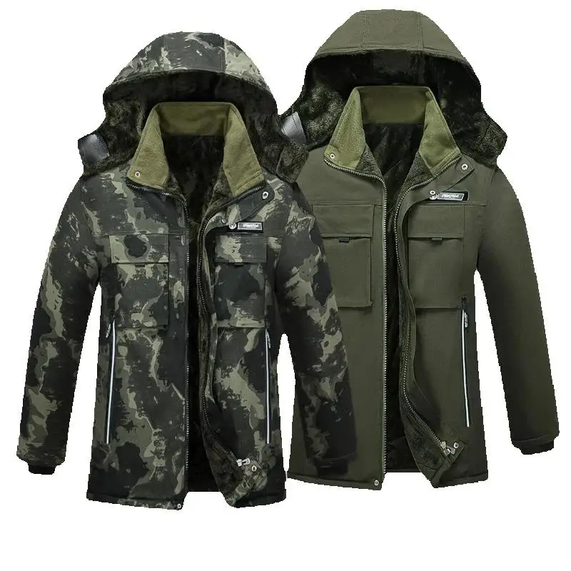 

Winter Thick Plush Cotton Coat Waterproof Camouflage Jacket Outdoor Sports Mountaineering Skiing Welding Adventure Work Clothes