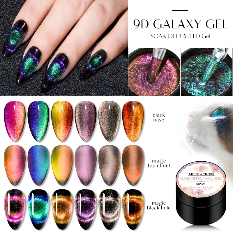 Incontra attraverso 9D Galaxy Gel Magnetic Cat Eye Nail Gel Polish Long Lasting Shining Magnet Cat Eye Nails Nail Art Soak Off Gel UV