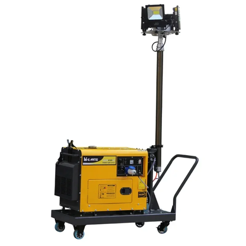 New Trailer Type 4x50W LED Light Tower 5000W Air Cooled Silent Diesel Generator