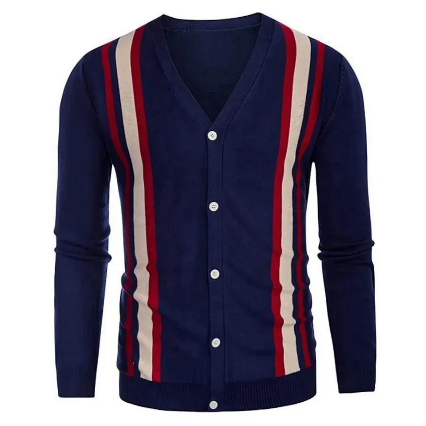Pop 2024 Europe And The United States High-end Men's Spring New Men's Casual Sweater Handsome V-neck Thin Long-sleeved Sweater M