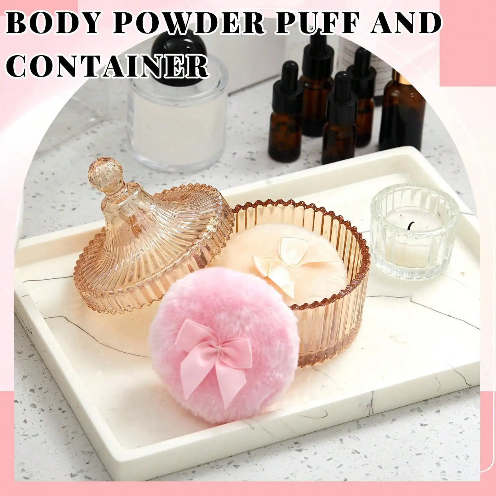 Retro Glass Dusting Powder Jar With 2 Fluffy Puffs, 4