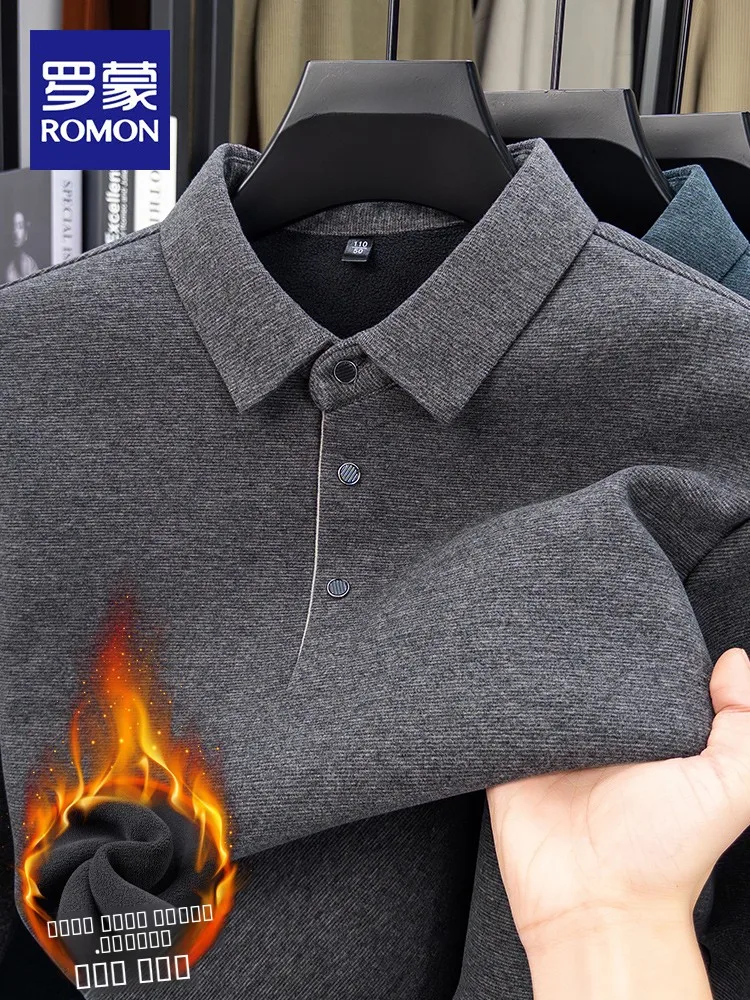 

Мужская теплая зимняя футболка с длинным рукавом и воротником, на флисовой подкладке, однотонная, из полиэстеровой смеси, для повседневного и делового стиля