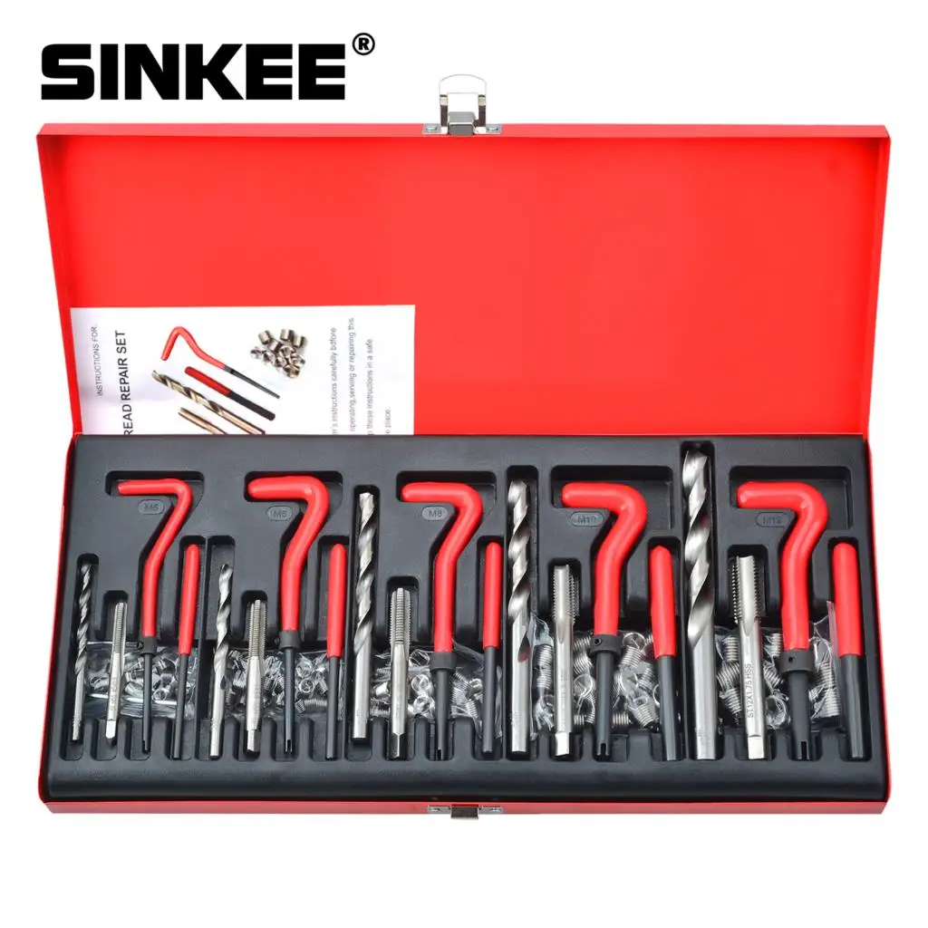 Thread Repair Tool Kit para Restauração do Bloco do Motor, Conjunto de motor danificado, Inserir Coil Drill Set, 131PCs, M5 M6 M8 M10 M12